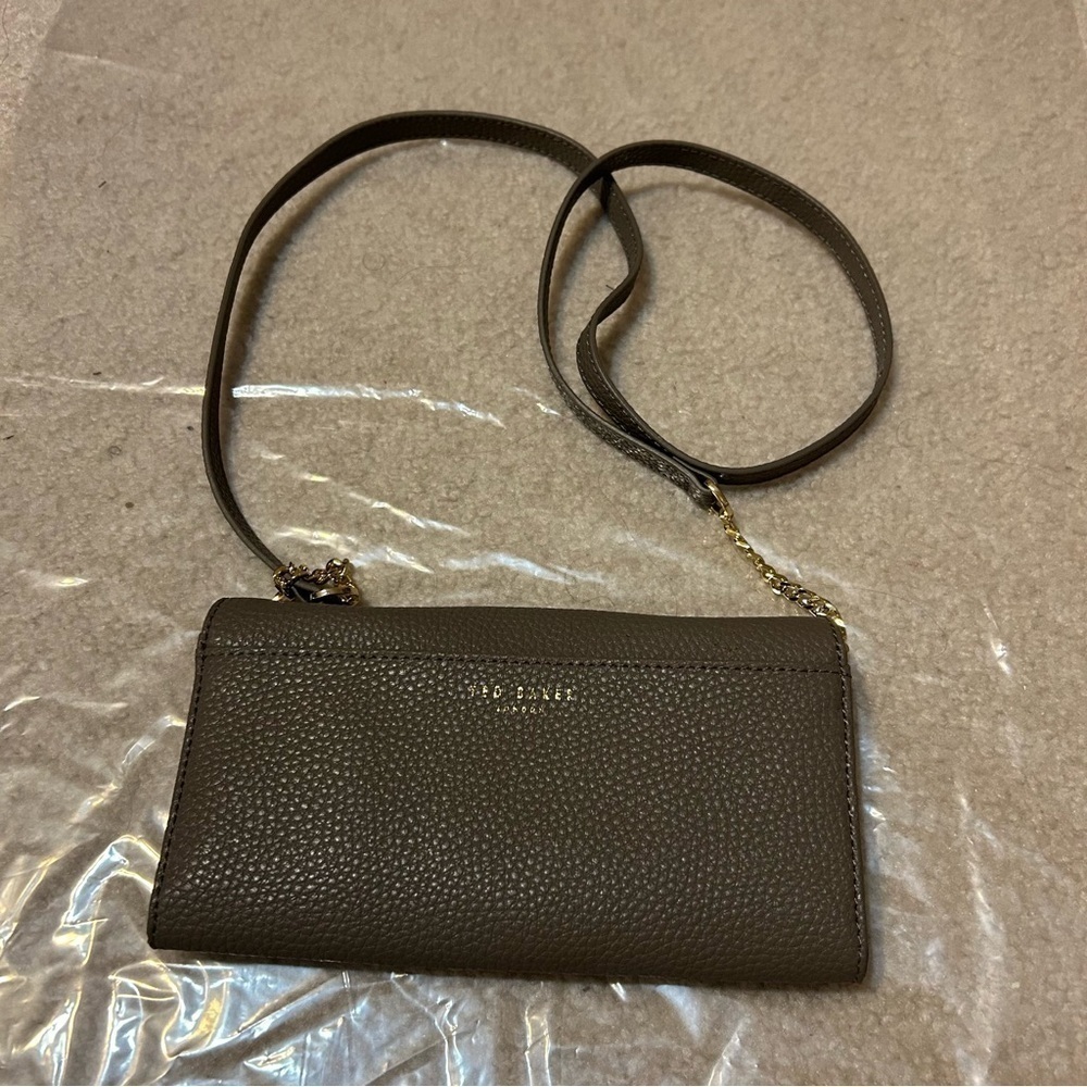 TED BAKER Shazder Grainy Leather Wallet on a Chain (Removable) in Grey - Picture 6 of 11